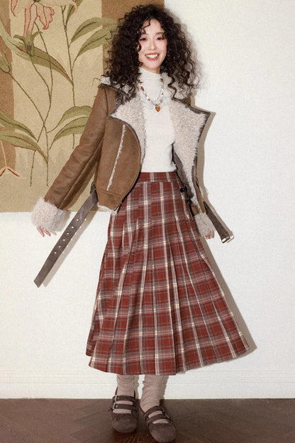 Earl Red Plaid Pleated Skirt Set-Up