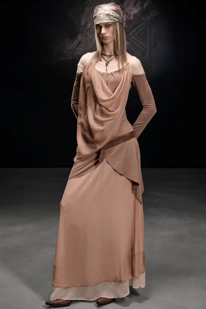 Chiffon-Patchwork-Bluse mit asymmetrischem Schnitt