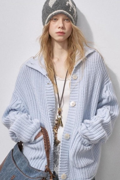 Thick Cable Knit Turtleneck Cardigan