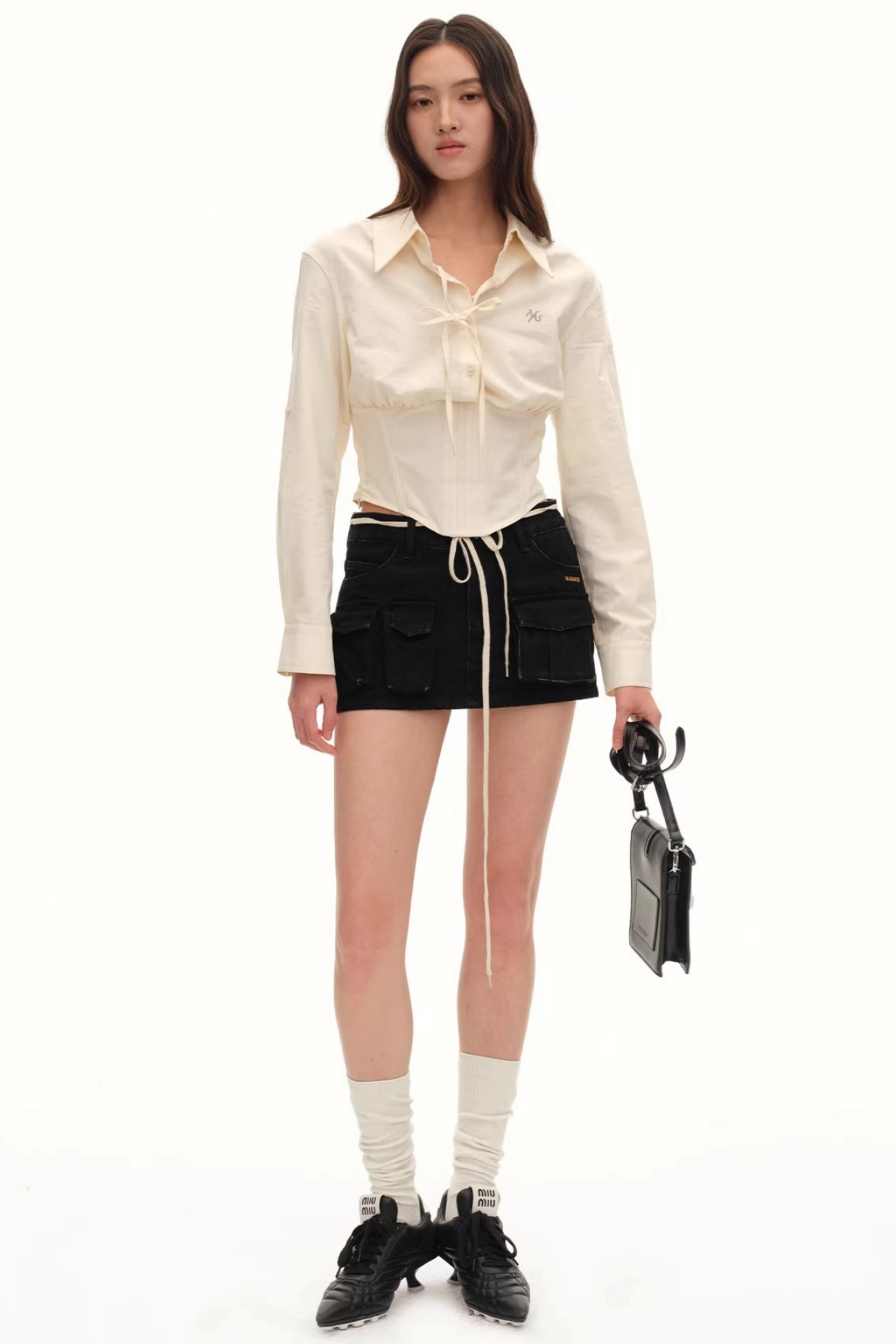 텐셀 면 오프숄더 블라우스