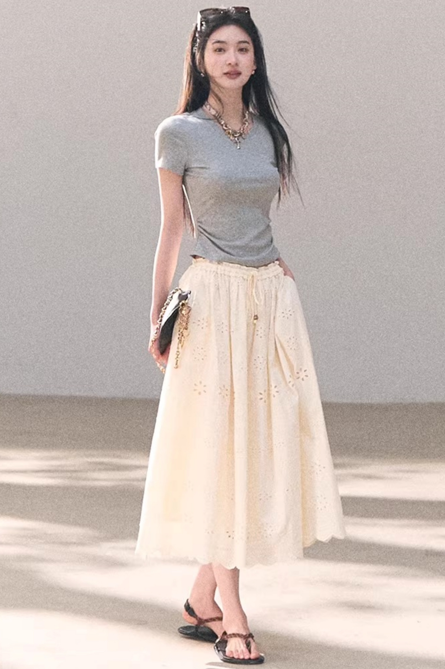 Contrast Embroidered Ruched Top