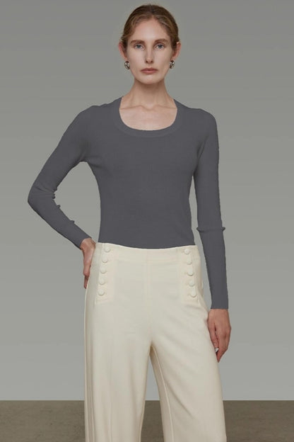U-Neck Wool Slim Sweater
