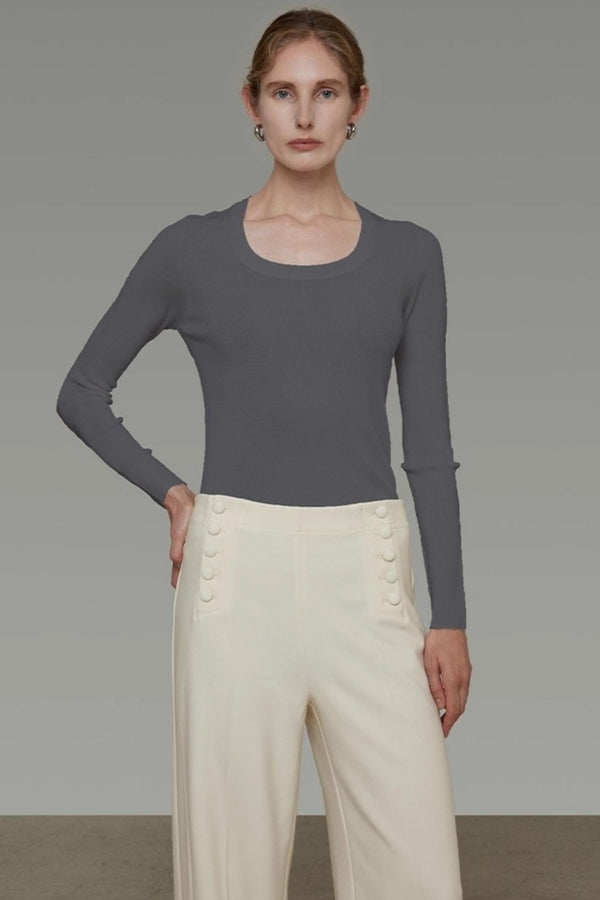 U-Neck Wool Slim Sweater