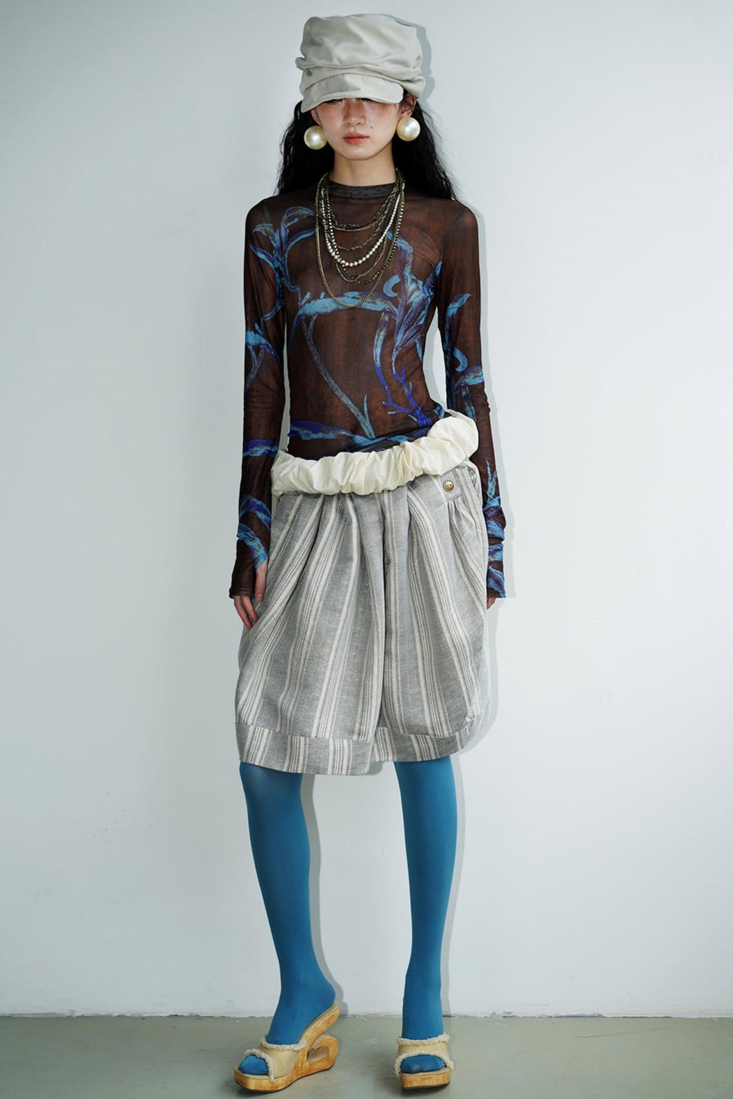 Chinese Mesh Cutout Long-Sleeved Top