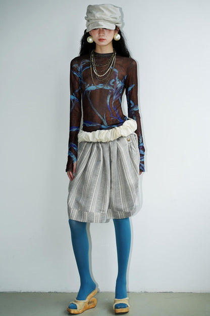 Chinese Mesh Cutout Long-Sleeved Top