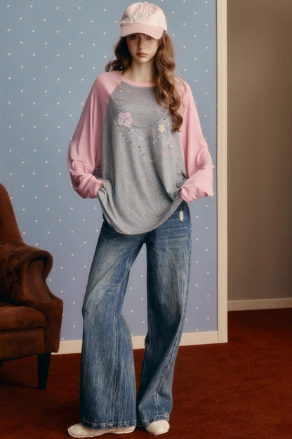 Contrasting Raglan Sleeve Top