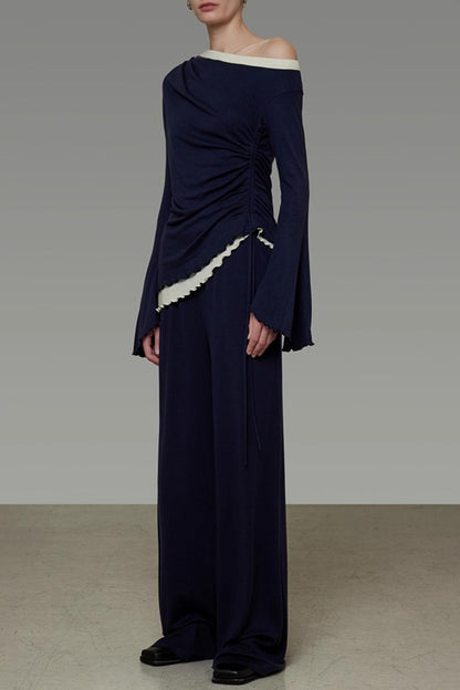 Autumn Shoulder Knit Slacks Skirt Set-Up