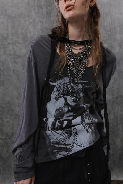 Drop-Shoulder Punk Long Sleeve T-Shirt