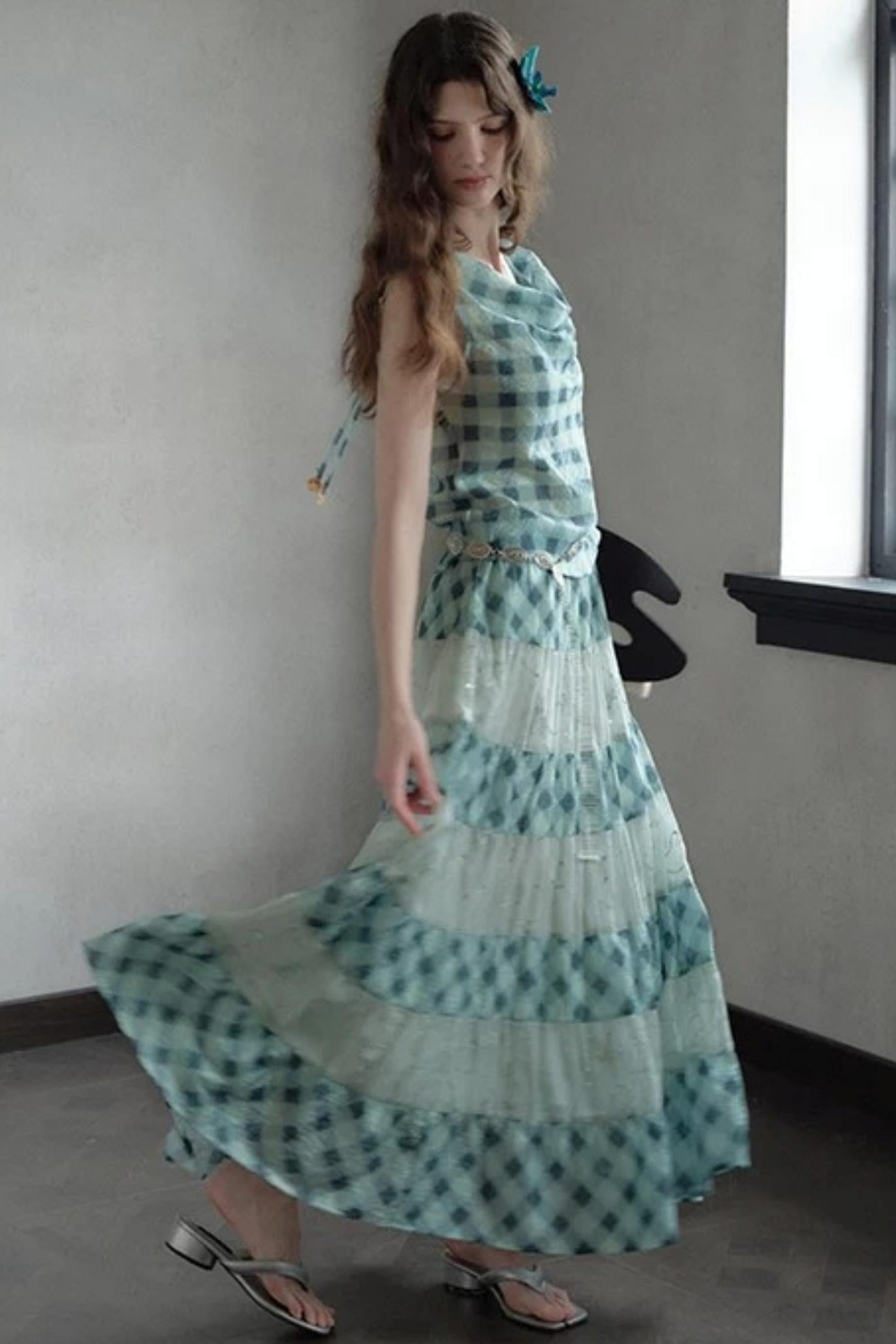 Moonfall Ice Blue Plaid Skirt