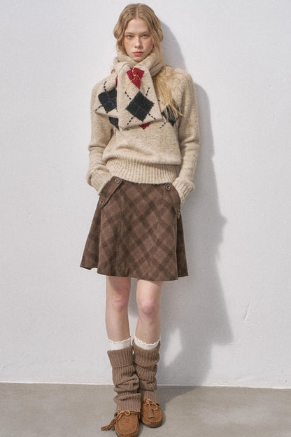 Split Wool Plaid A-Line Skirt
