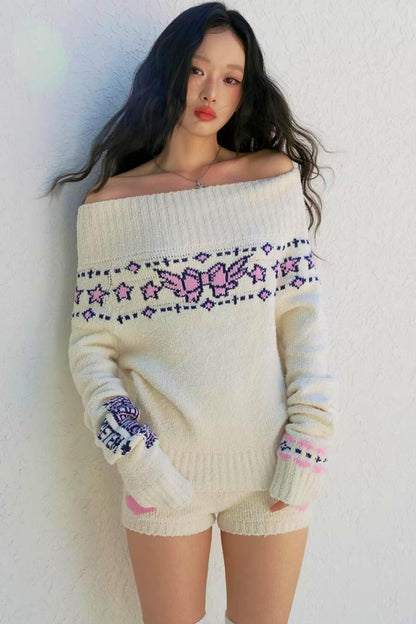 Jacquard-Strickpullover mit Schleife