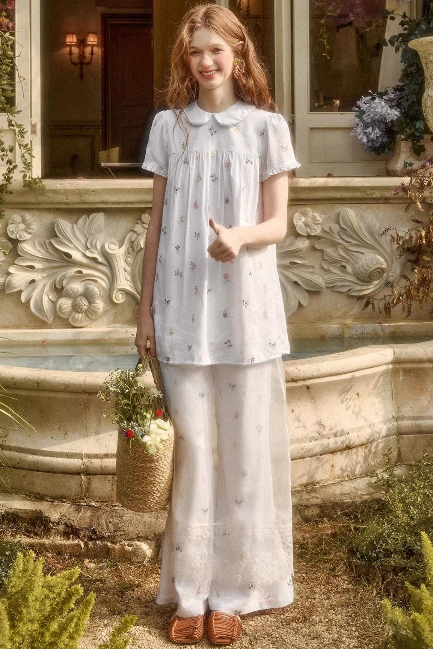 Milky Way Embroidery Linen Shirt Set-Up