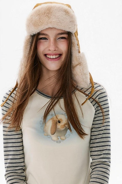Beige Rabbit Sleeve T-Shirt