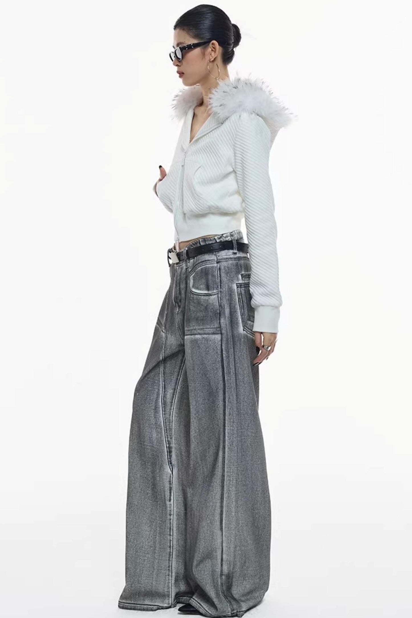 Jacke aus Twill mit abnehmbarem Pelzkragen