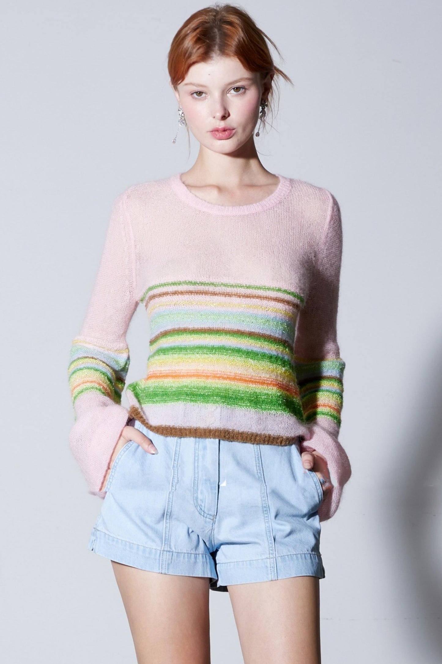 Mohair Silky Wool Rainbow Lantern Sleeve Sweater