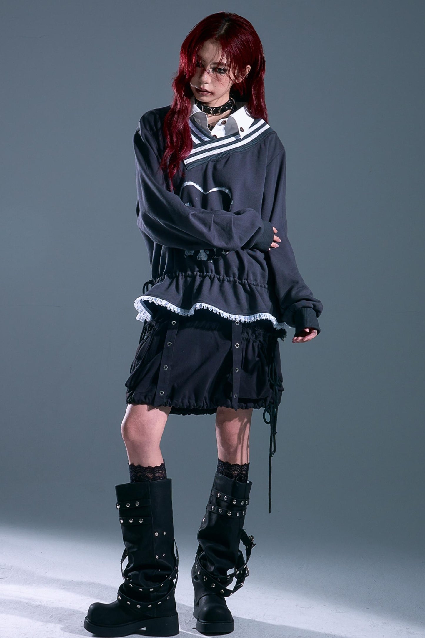 Vintage Punk Asymmetry Lace Sweatshirt