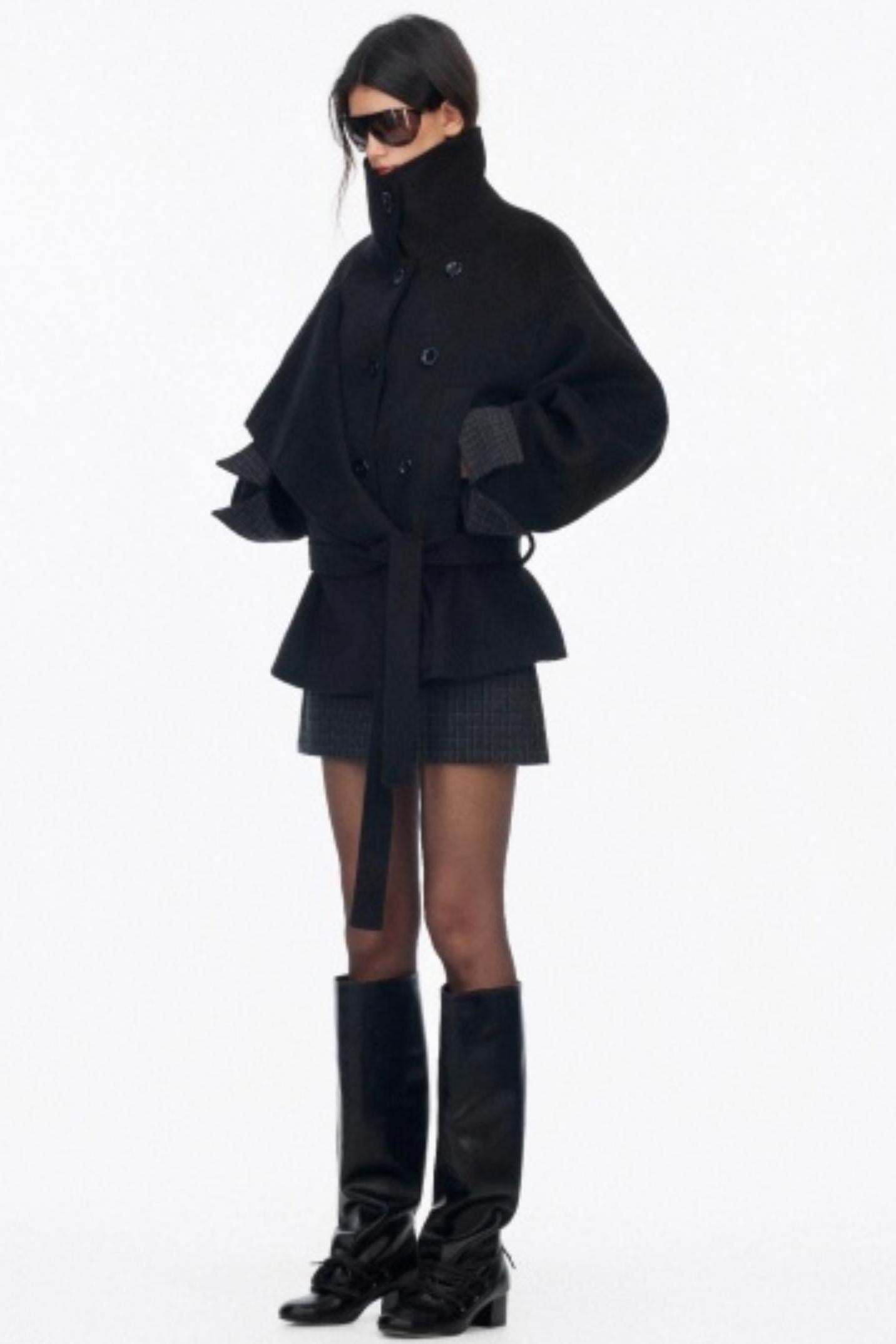 Lapel Asymmetrical Wool Coat Set-Up