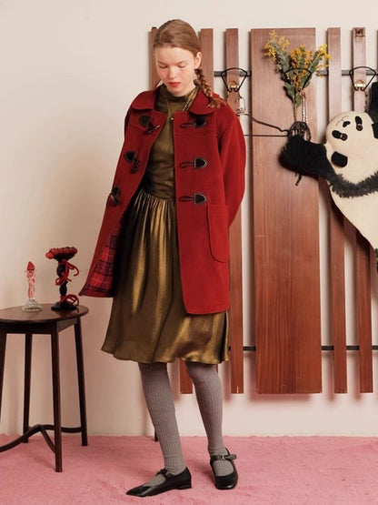 Red Wool Cashmere Cowl Coat