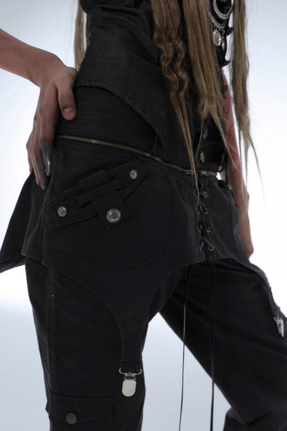 Layered Distressed Straight Cargo Pants