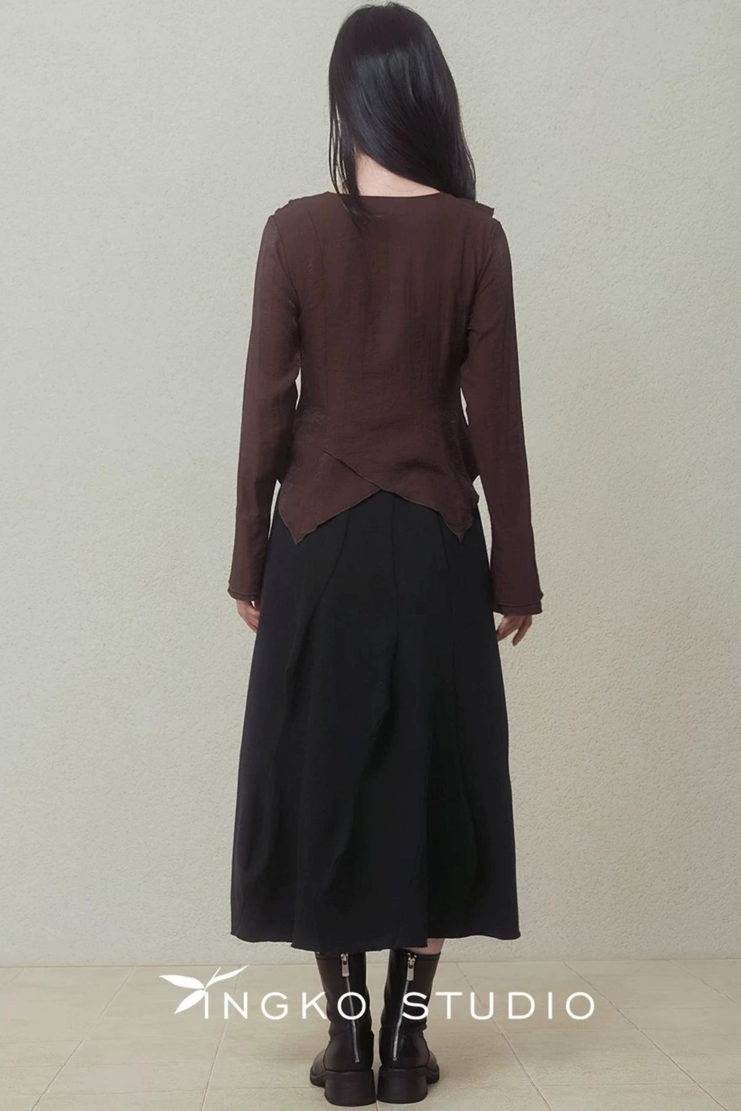Asymmetrical Chestnut Ribbon Top Set-Up