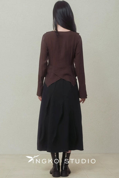 Asymmetrical Chestnut Ribbon Top Set-Up