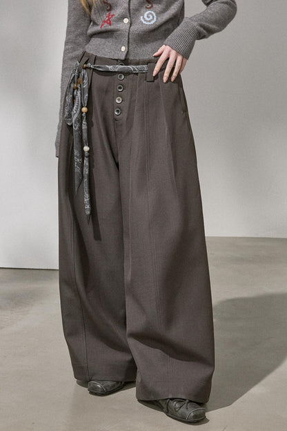 Button Pleated Cargo Pants