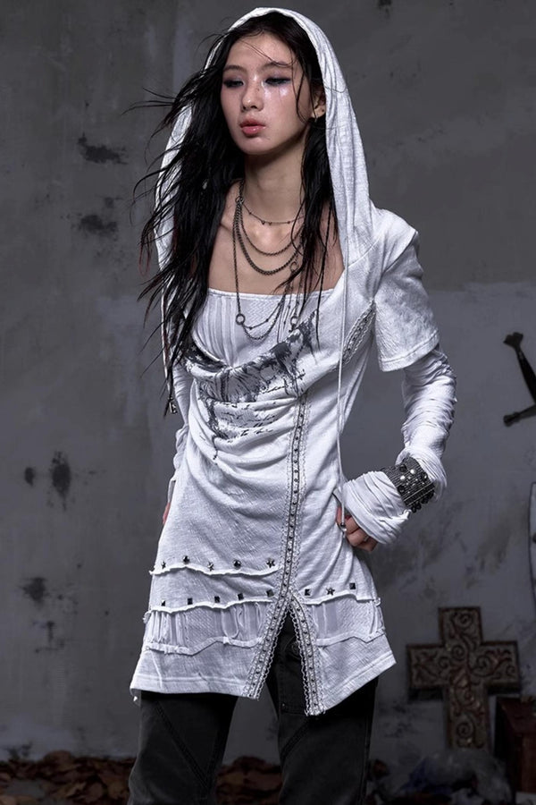 Rock Swing Collar Print Long Sleeve Dress