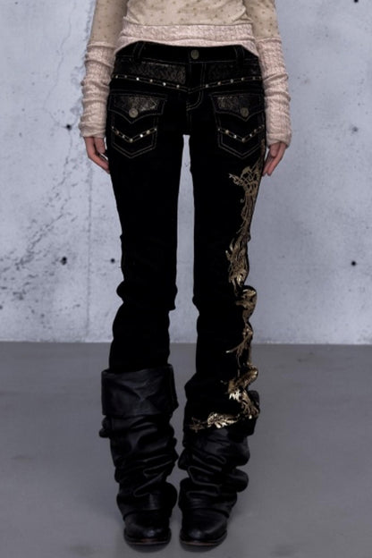 Retro Gold Foil Denim Pants