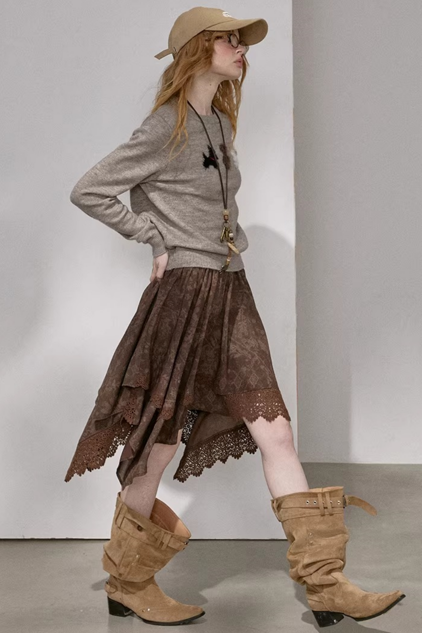 Lace Asymmetrical Layered Skirt