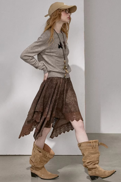 Lace Asymmetrical Layered Skirt