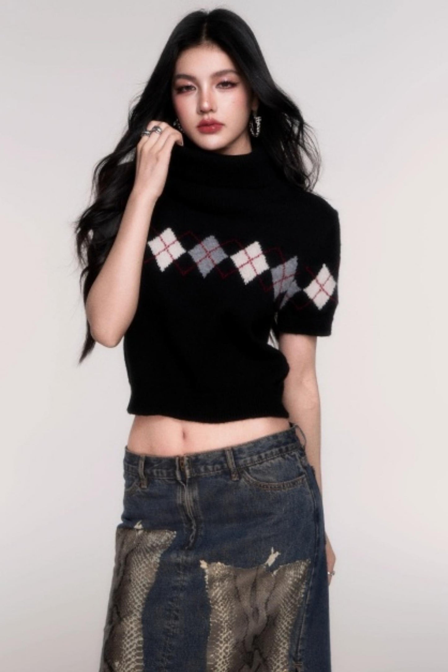 High Neck Short Sleeve Sweater