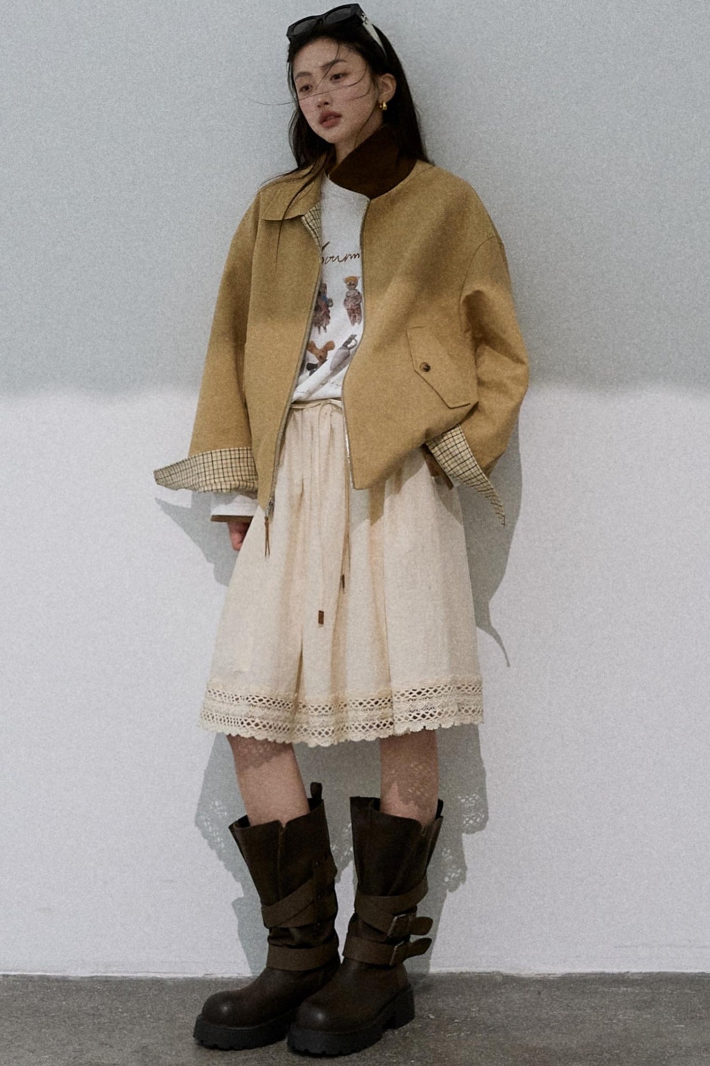 Cotton Blend Lace A-Line Skirt