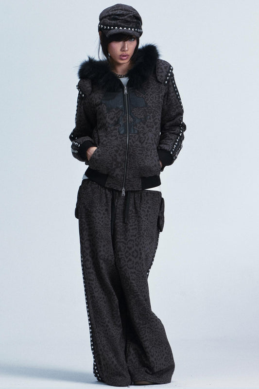 Leopard Print Hooded Jacket Set-Up