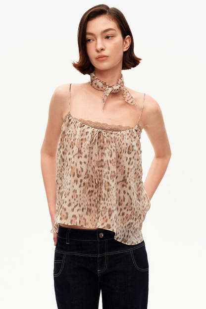 Retro Leopard Print Lace Tank Top Set