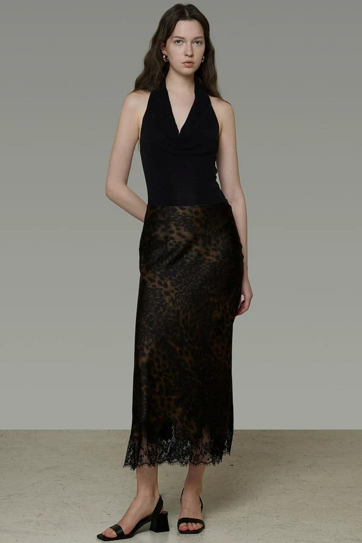 Leopard Lace Hem Skirt