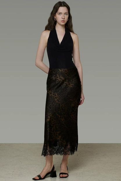 Leopard Lace Hem Skirt