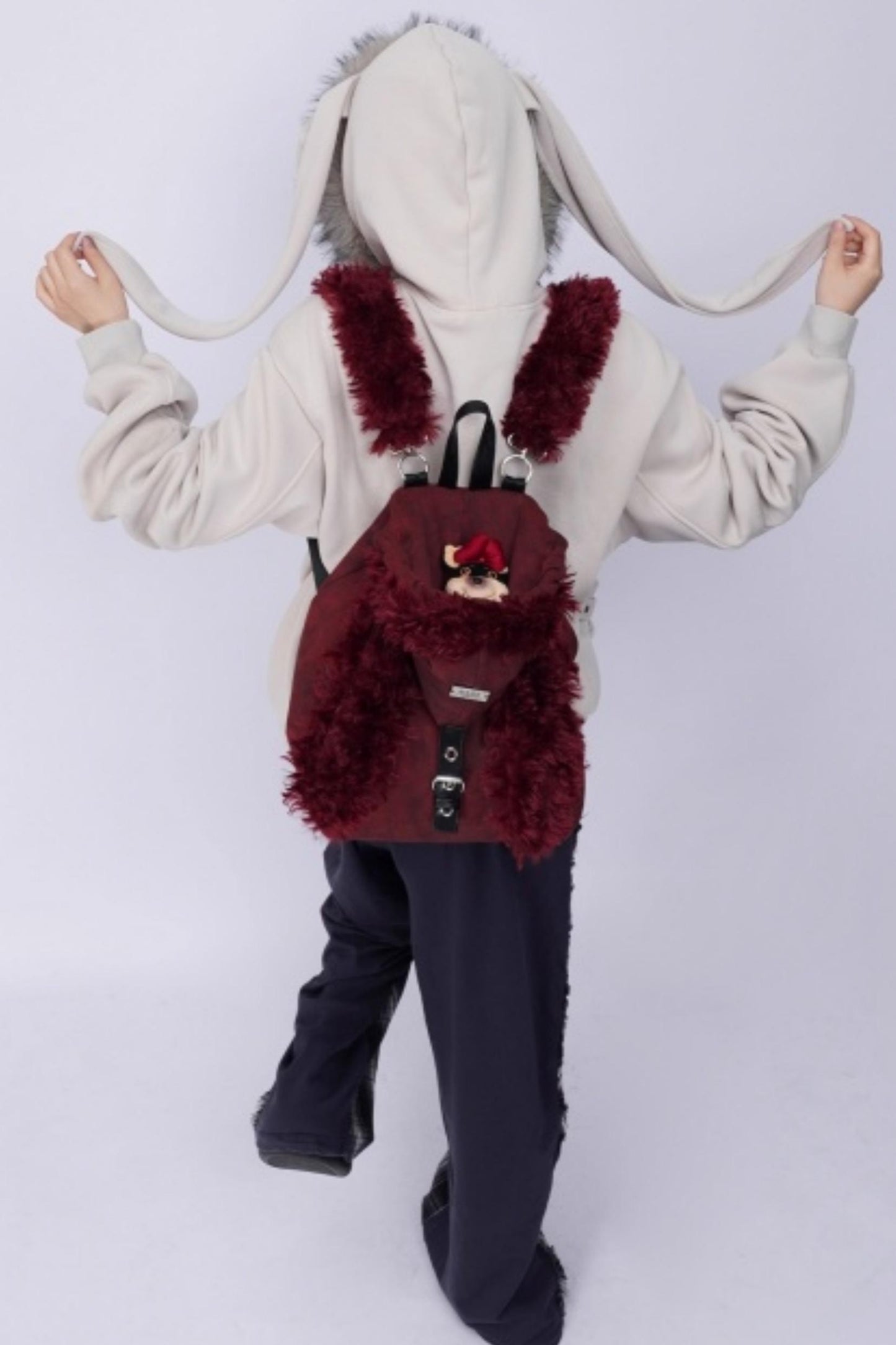 Furry Rabbit Ear Fur Backpack