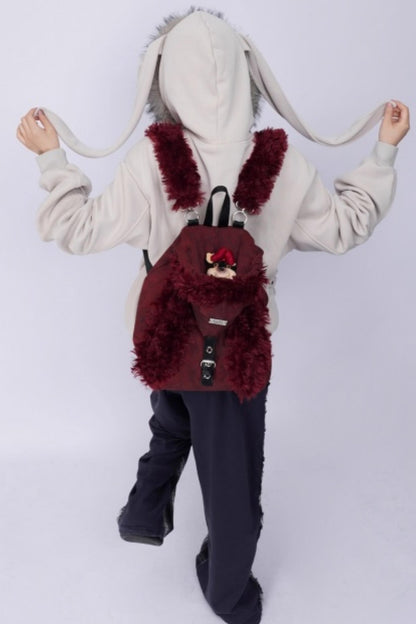 Furry Rabbit Ear Fur Backpack