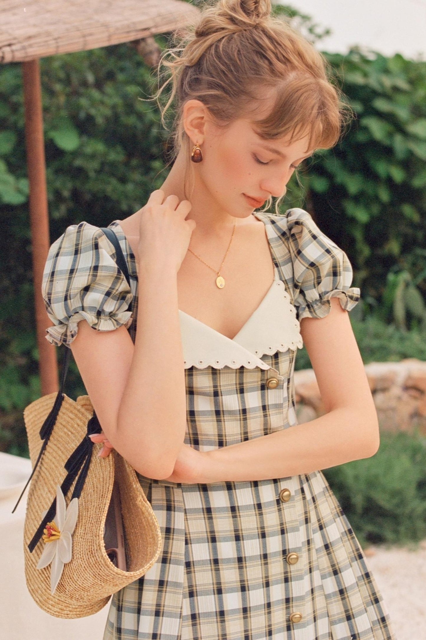 Moon Flower Vintage Yellow A-Line Dress