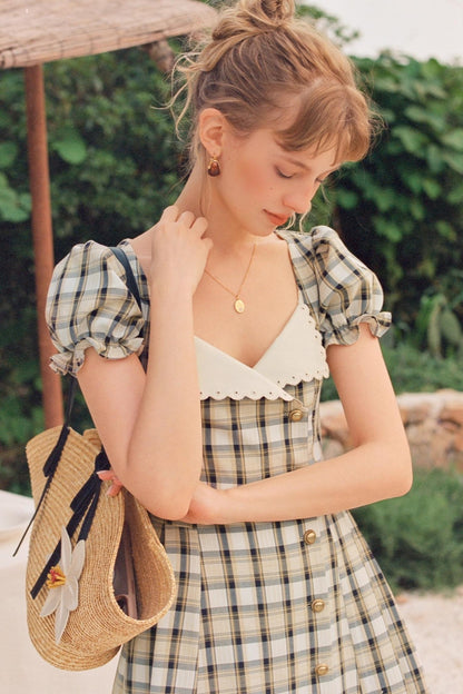 Moon Flower Vintage Yellow A-Line Dress