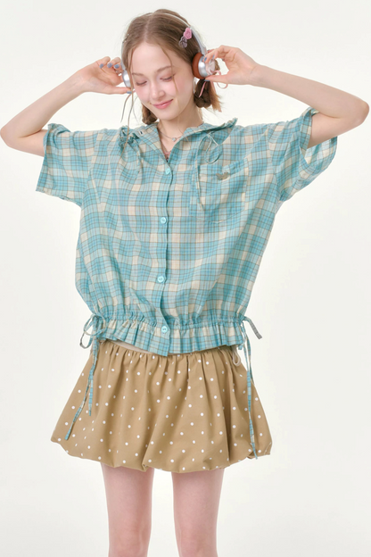 Sea Salt Plaid Hooded Blouse