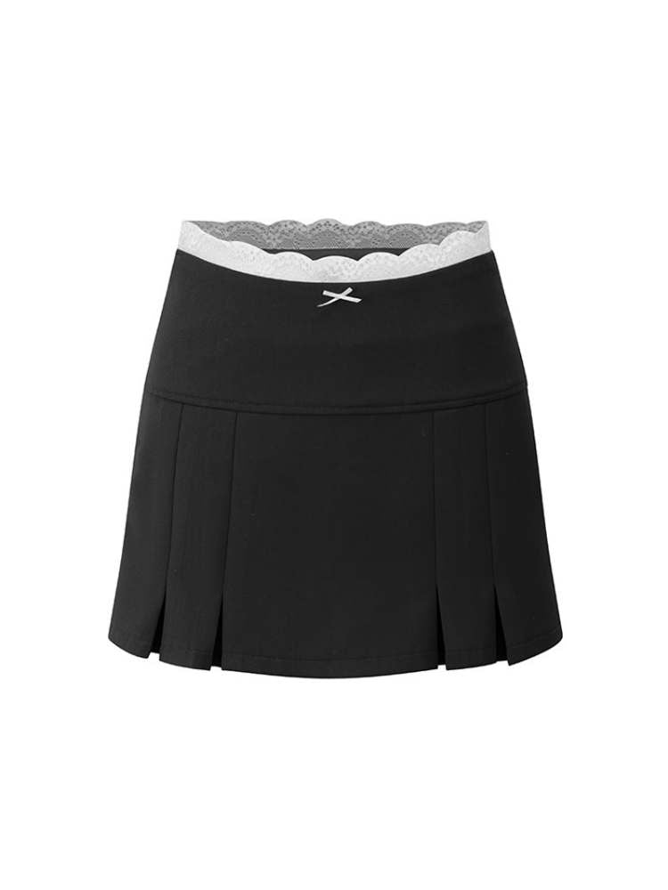 Retro College Style Scalloped Pleated Mini Skirt