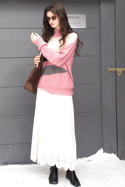 Pink Vintage Cashmere-Like Turtleneck Sweater