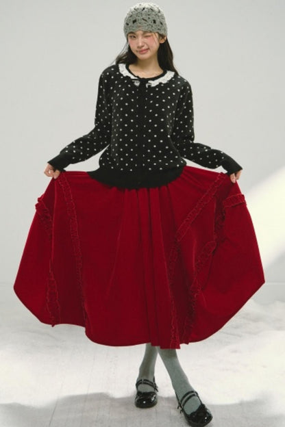 Velvet Ruffled Floral Skirt