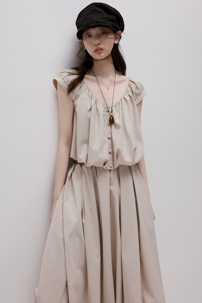 Apricot Gray Linen Top