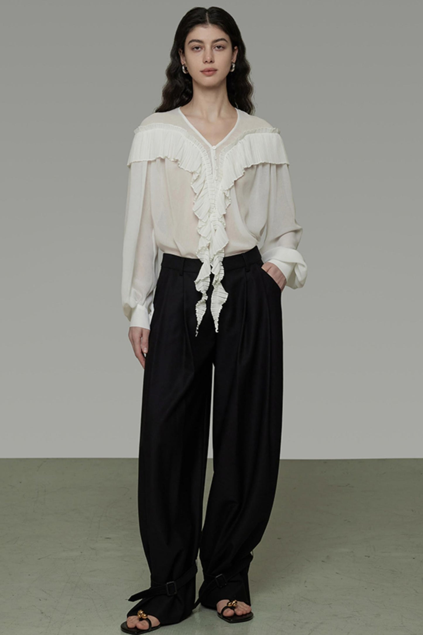 Sheer V-Neck Flutter Shirt