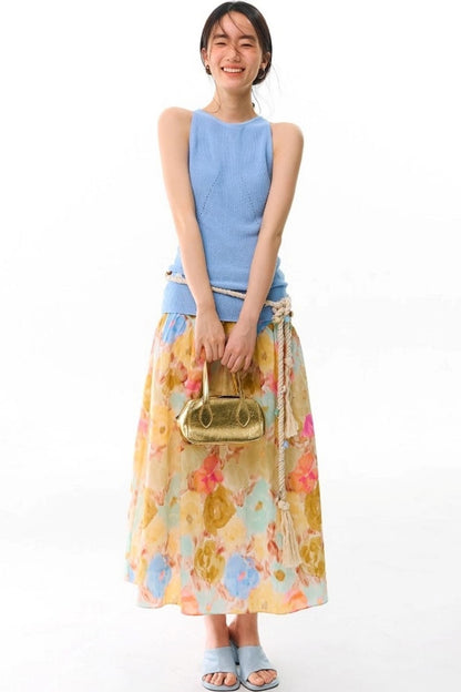 Sunset Coral Cotton A-Line Skirt