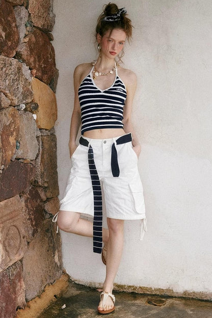 White Drawstring Utility Pants