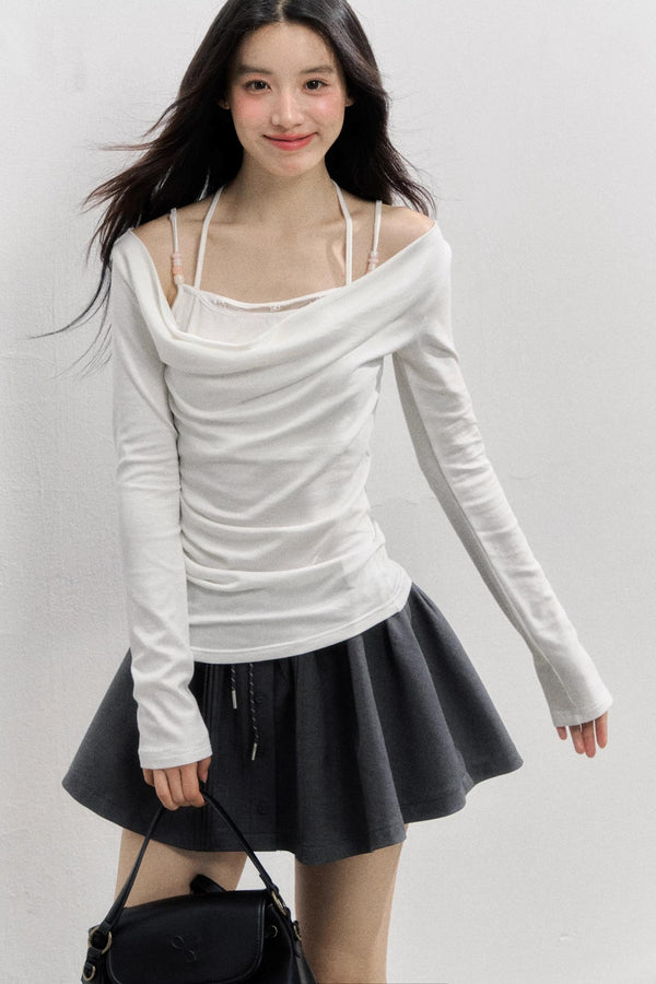 Pink Beaded Halterneck Long Sleeve T-Shirt