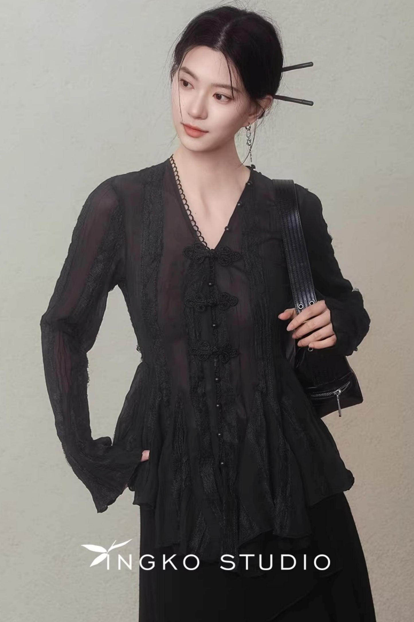 Misty Black New Chinese Top